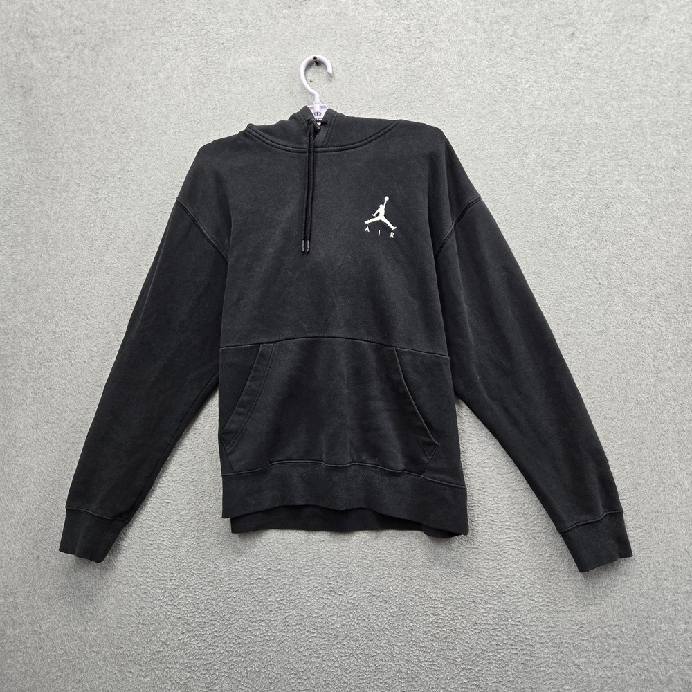 Jordan Men Hoodie M Black Embroidered Fleece Jumpman Logo Activewear Pullover